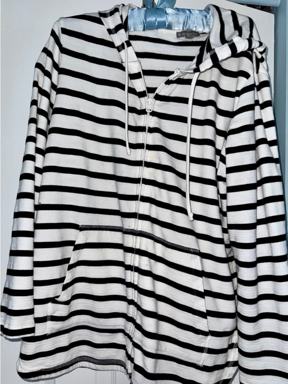 Talbots Black and White Striped Zip-Up Hoodie